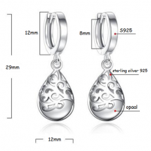 Zilveren ringtjes oorbellen vintage patroon oorhangers met waterdruppel opaal